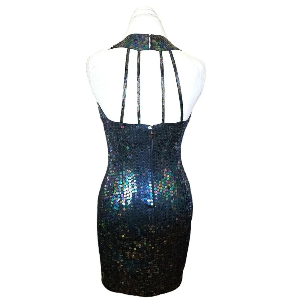 Vintage 90s Womens Sz 8 Mermaid Sequins‎ Sparkle Cocktail Dress Bodycon Sexy - Picture 6 of 15